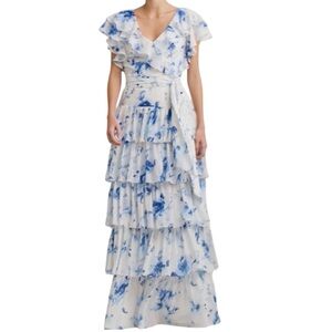 NWT LAUREN RALPH LAUREN Short Sleeve Belted Waist Tiered Ruffle Dress Size 6